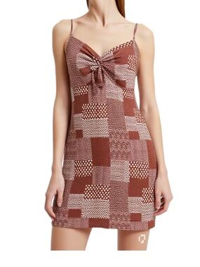 La Hearts Brown and White Unique Patchwork Slip Mini Dress Size Medium